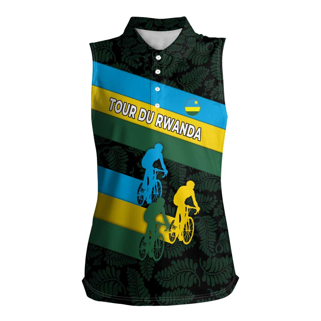 Rwanda Women Sleeveless Polo Shirt with Tour du Rwanda Cycling Race Flag Stripe Spirit