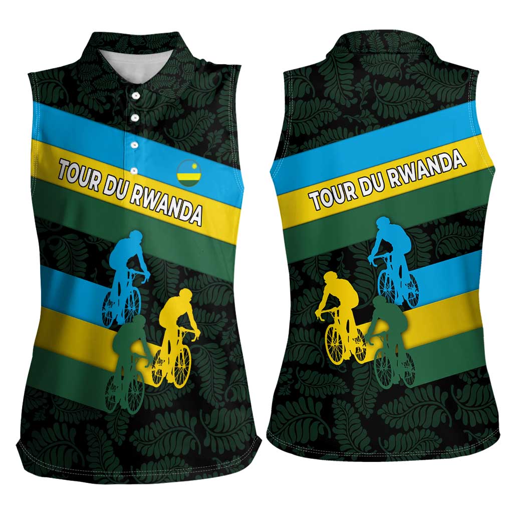 Rwanda Women Sleeveless Polo Shirt with Tour du Rwanda Cycling Race Flag Stripe Spirit