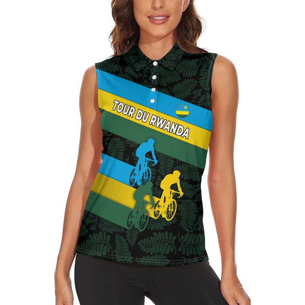 Rwanda Women Sleeveless Polo Shirt with Tour du Rwanda Cycling Race Flag Stripe Spirit