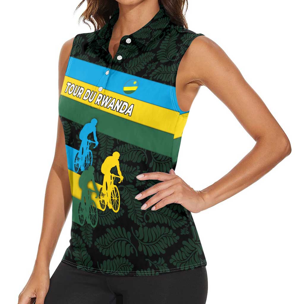 Rwanda Women Sleeveless Polo Shirt with Tour du Rwanda Cycling Race Flag Stripe Spirit