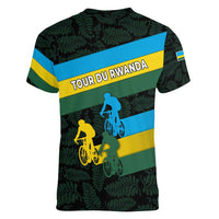 Rwanda Women V-Neck T-Shirt with Tour du Rwanda Cycling Race Flag Stripe Spirit