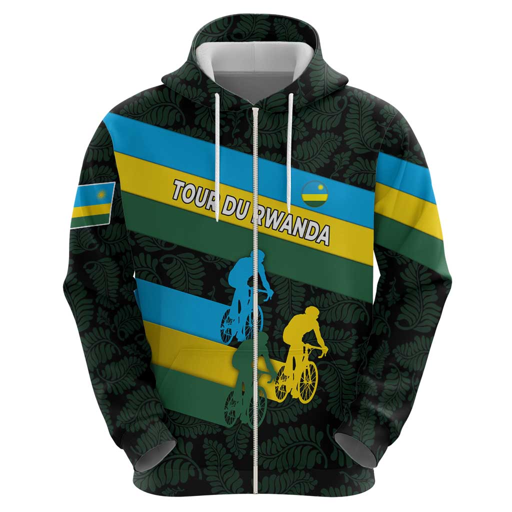Rwanda Zip Hoodie with Tour du Rwanda Cycling Race Flag Stripe Spirit