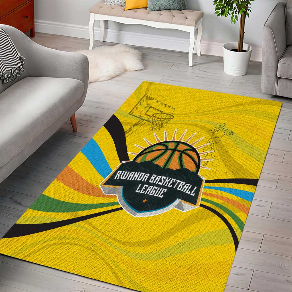 Rwanda Area Rug with Basketball League Court Hoop Yellow Wave Spirit