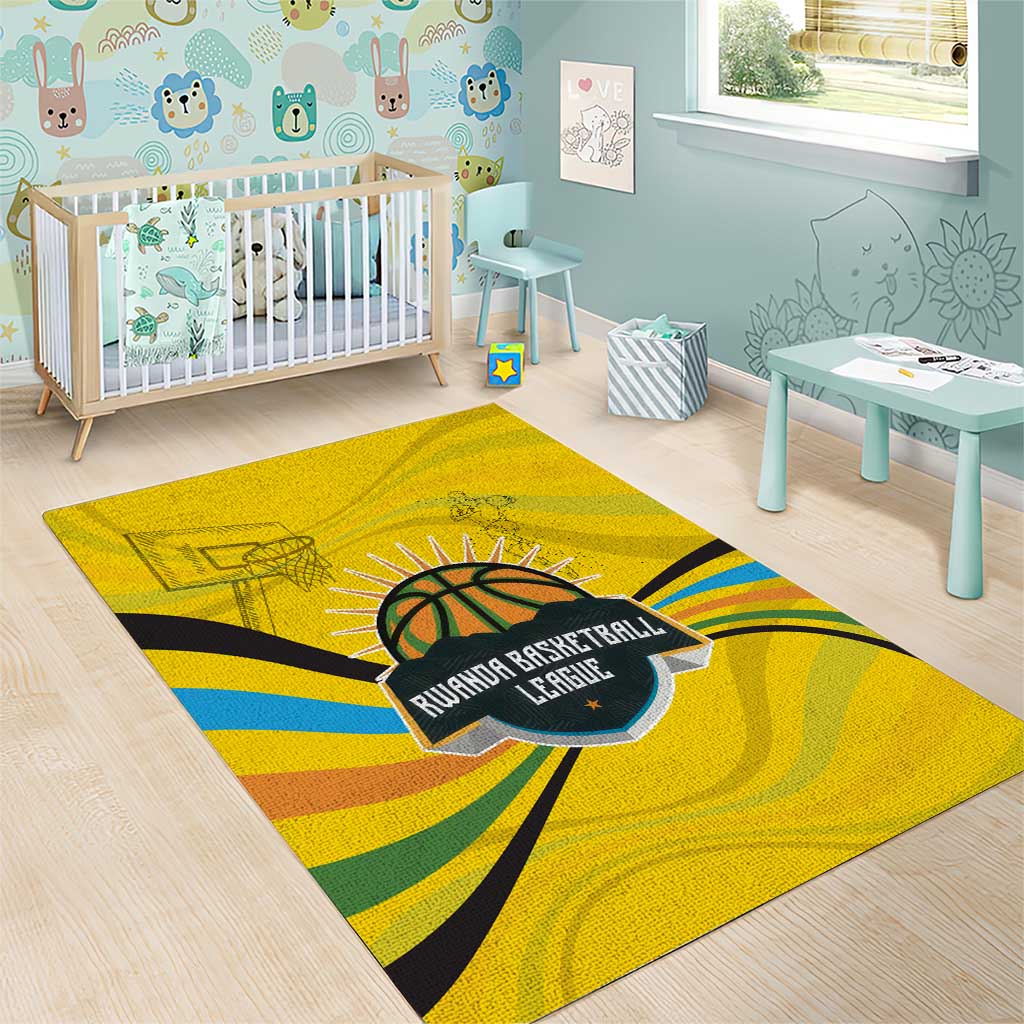 Rwanda Area Rug with Basketball League Court Hoop Yellow Wave Spirit