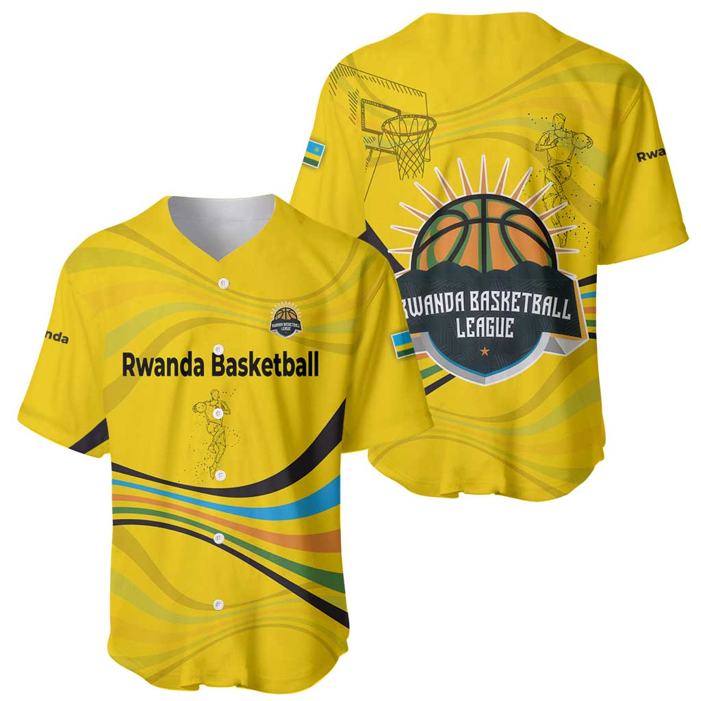 Rwanda Baseball Jersey with Basketball League Court Hoop Yellow Wave Spirit