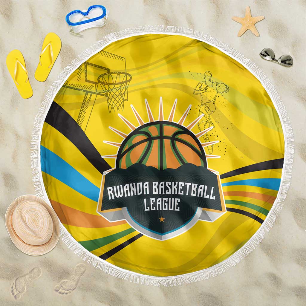 Rwanda Beach Blanket with Basketball League Court Hoop Yellow Wave Spirit