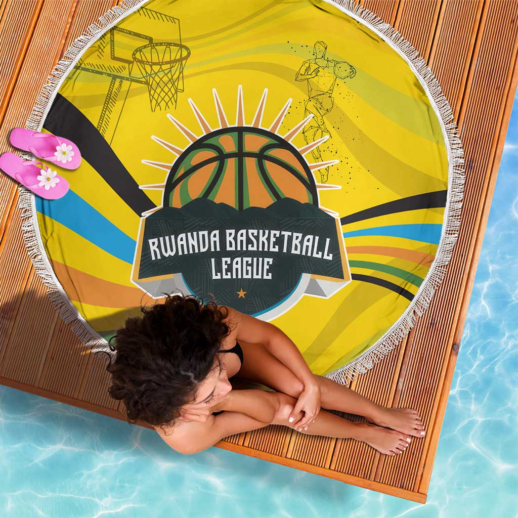 Rwanda Beach Blanket with Basketball League Court Hoop Yellow Wave Spirit