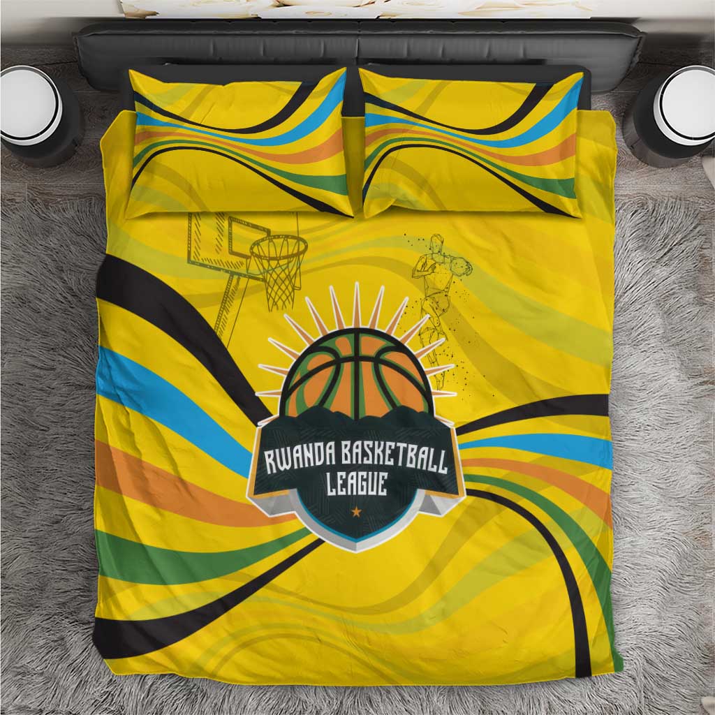 Rwanda Bedding Set with Basketball League Court Hoop Yellow Wave Spirit