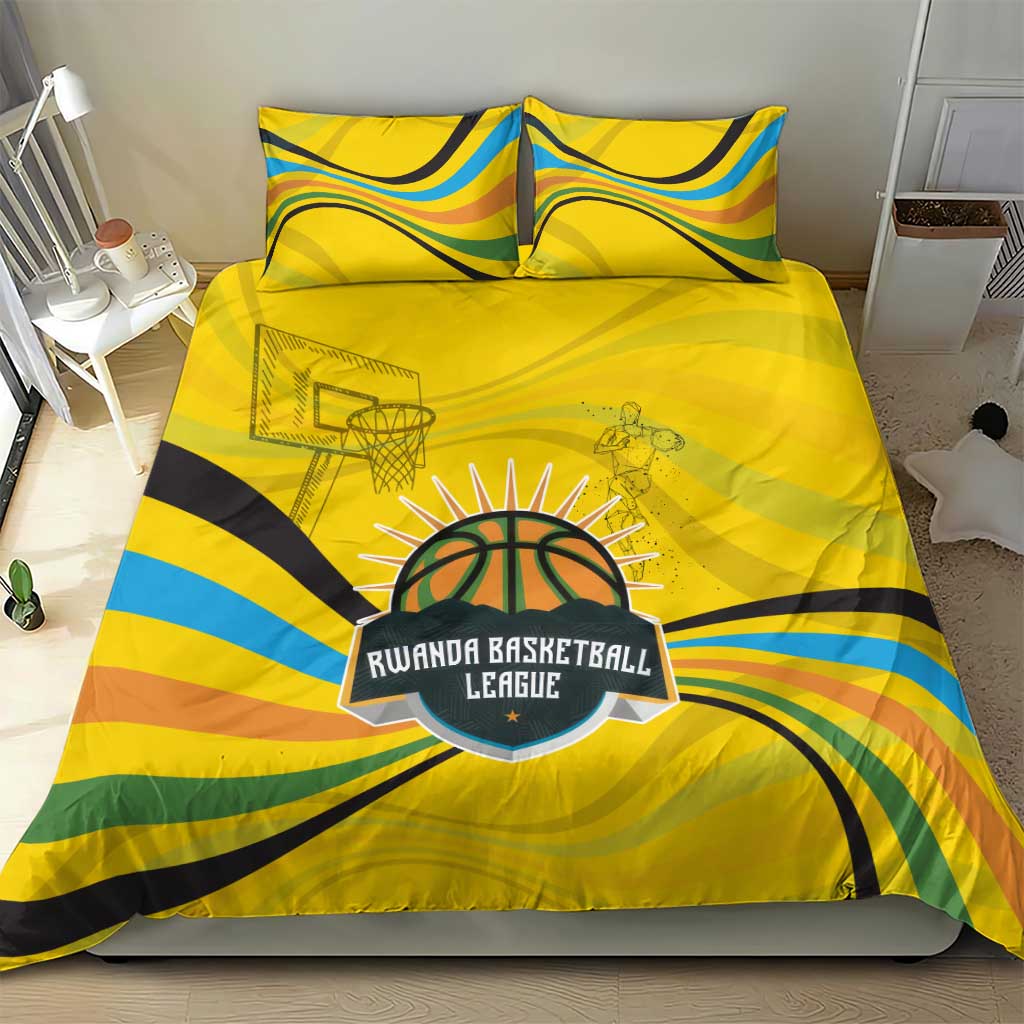 Rwanda Bedding Set with Basketball League Court Hoop Yellow Wave Spirit