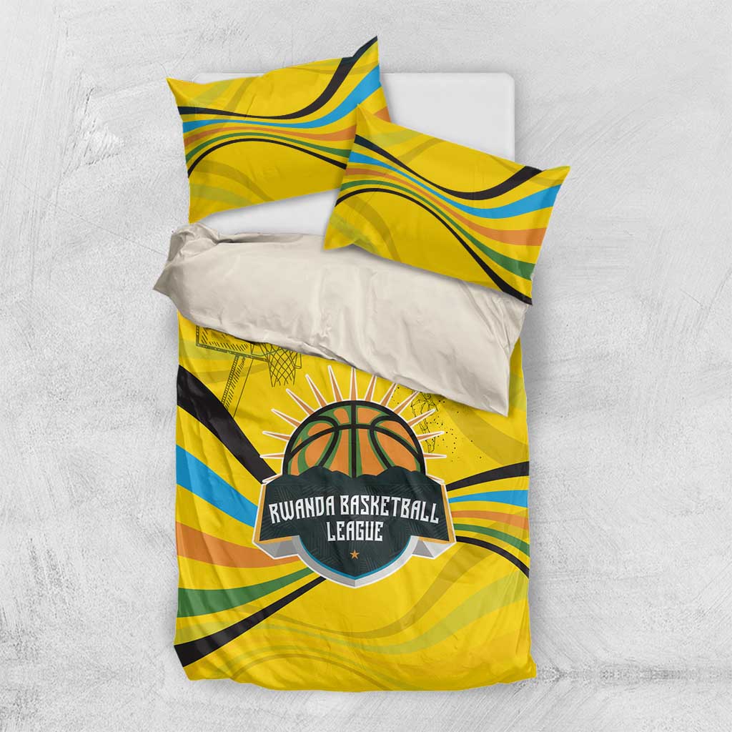 Rwanda Bedding Set with Basketball League Court Hoop Yellow Wave Spirit