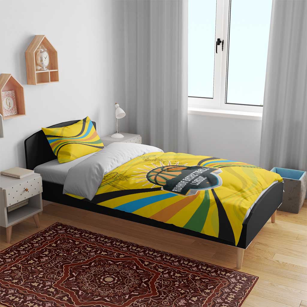 Rwanda Bedding Set with Basketball League Court Hoop Yellow Wave Spirit