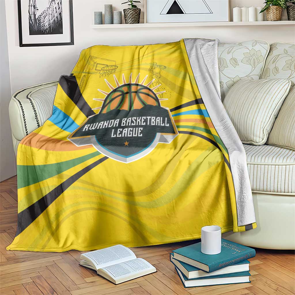 Rwanda Blanket with Basketball League Court Hoop Yellow Wave Spirit