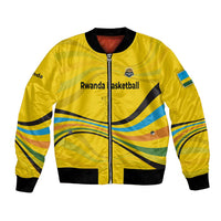 Rwanda Bomber Jacket with Basketball League Court Hoop Yellow Wave Spirit