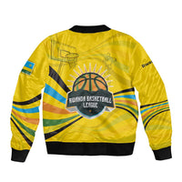 Rwanda Bomber Jacket with Basketball League Court Hoop Yellow Wave Spirit