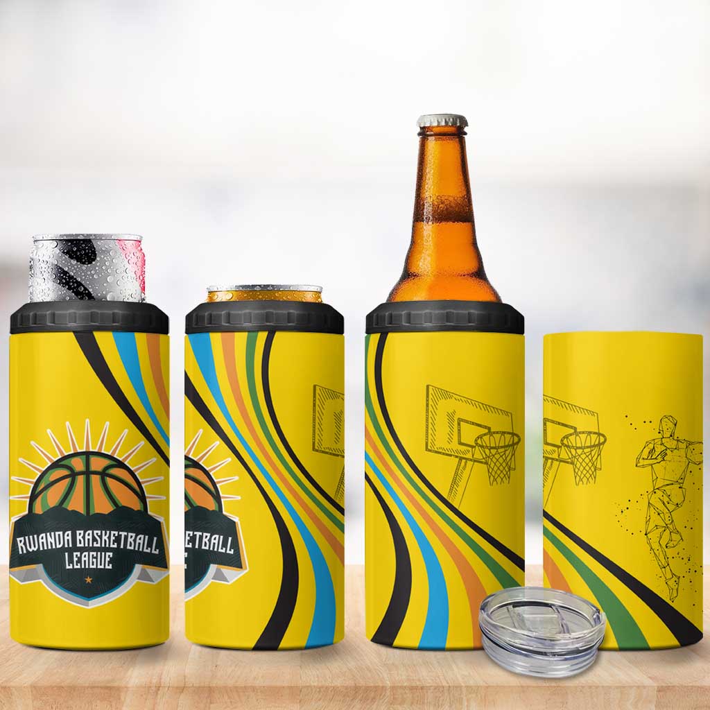 Rwanda 4 in 1 Can Cooler Tumbler with Basketball League Court Hoop Yellow Wave Spirit