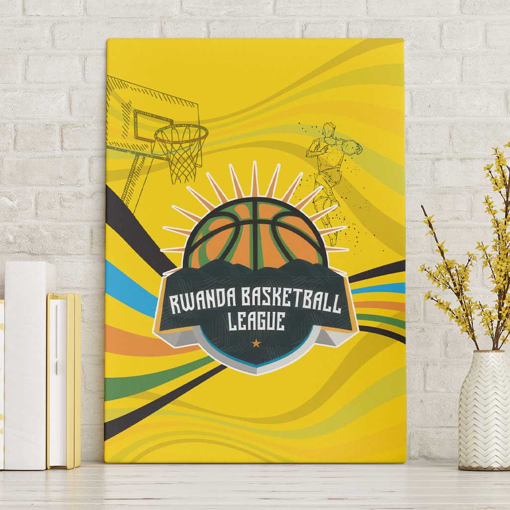 Rwanda Canvas Wall Art with Basketball League Court Hoop Yellow Wave Spirit