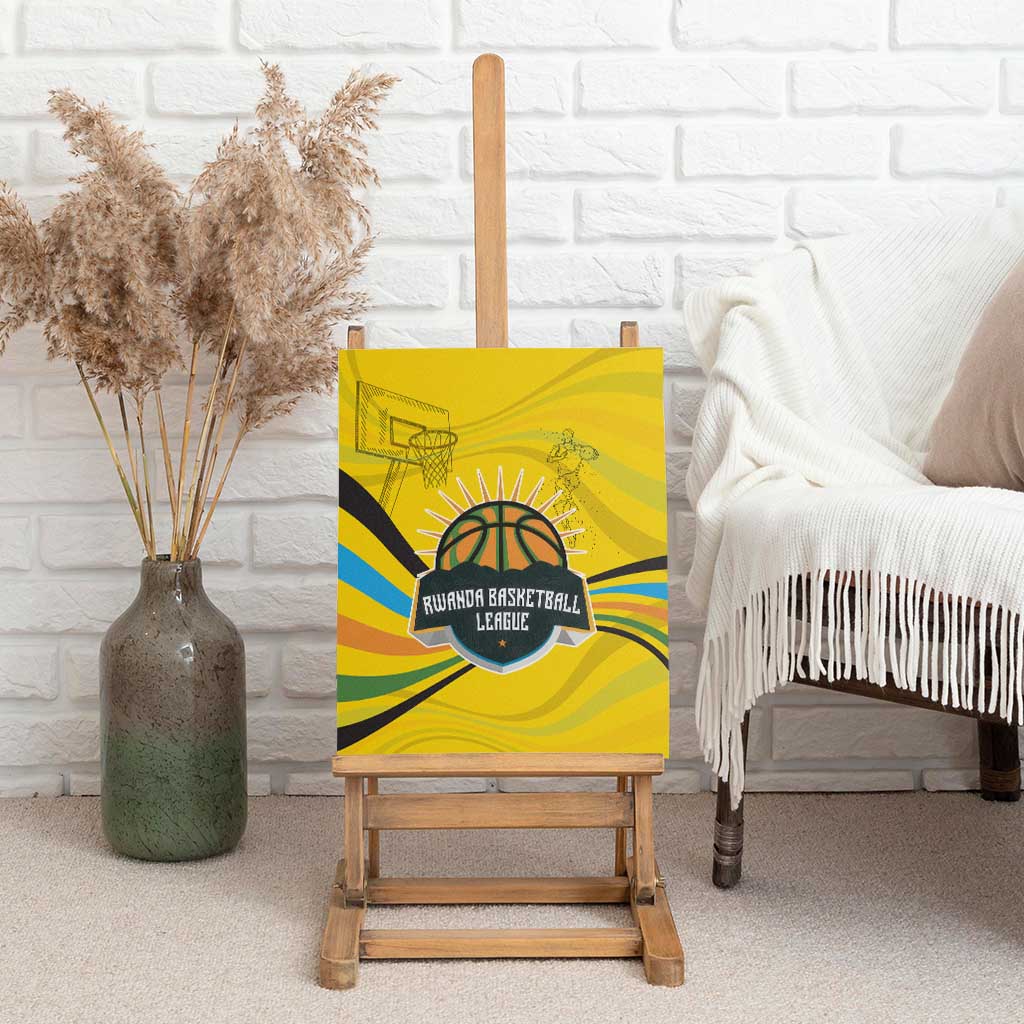 Rwanda Canvas Wall Art with Basketball League Court Hoop Yellow Wave Spirit