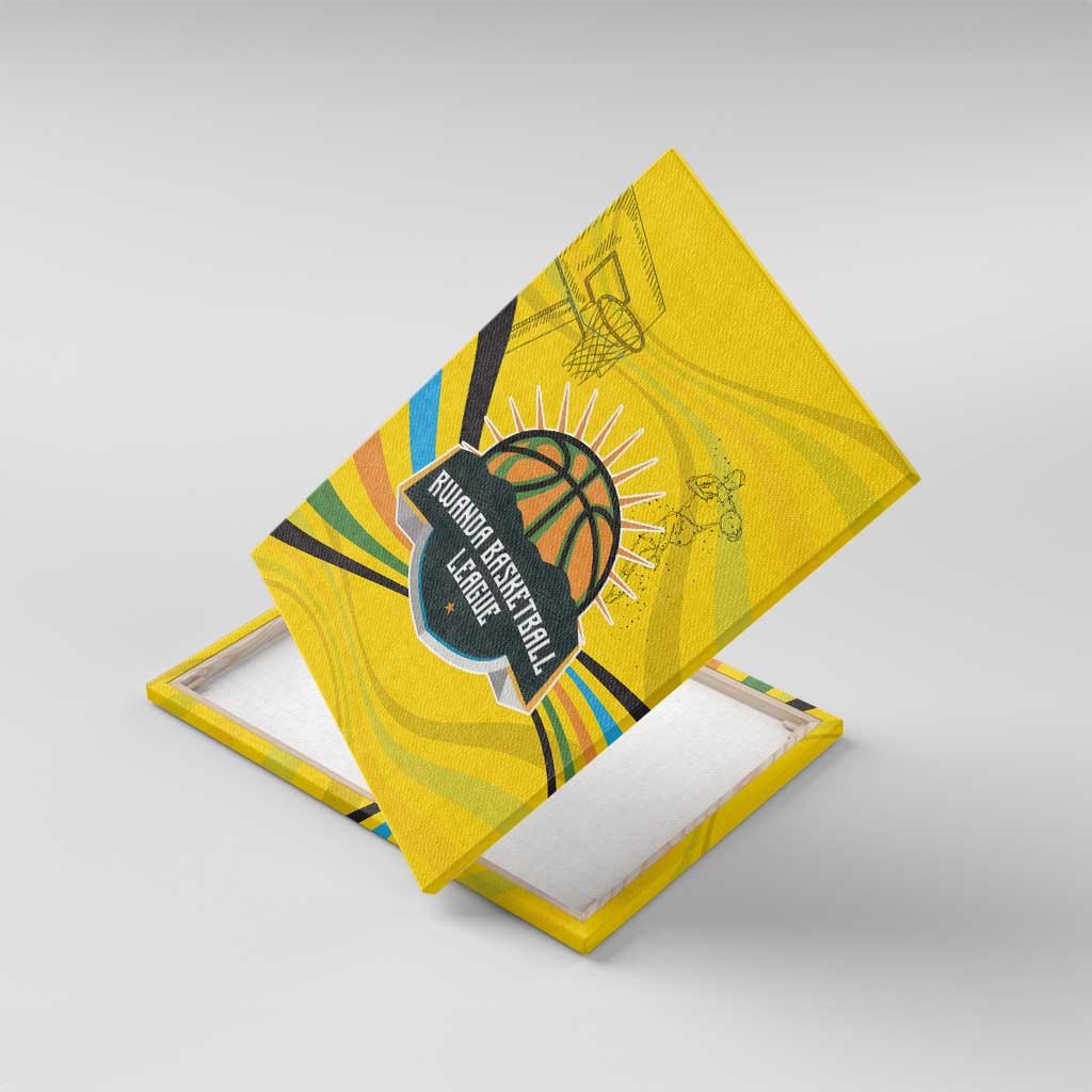 Rwanda Canvas Wall Art with Basketball League Court Hoop Yellow Wave Spirit