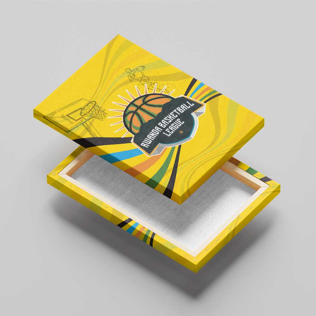 Rwanda Canvas Wall Art with Basketball League Court Hoop Yellow Wave Spirit