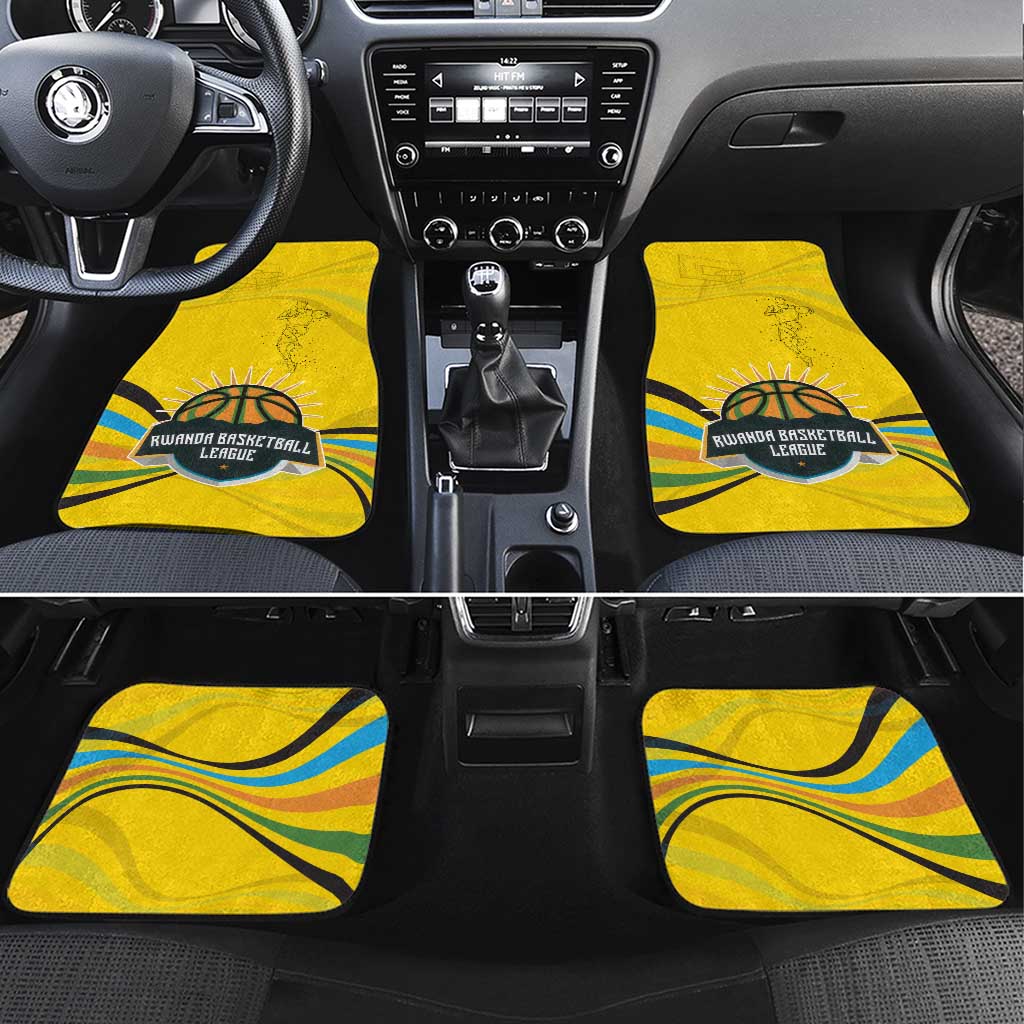 Rwanda Car Mats with Basketball League Court Hoop Yellow Wave Spirit