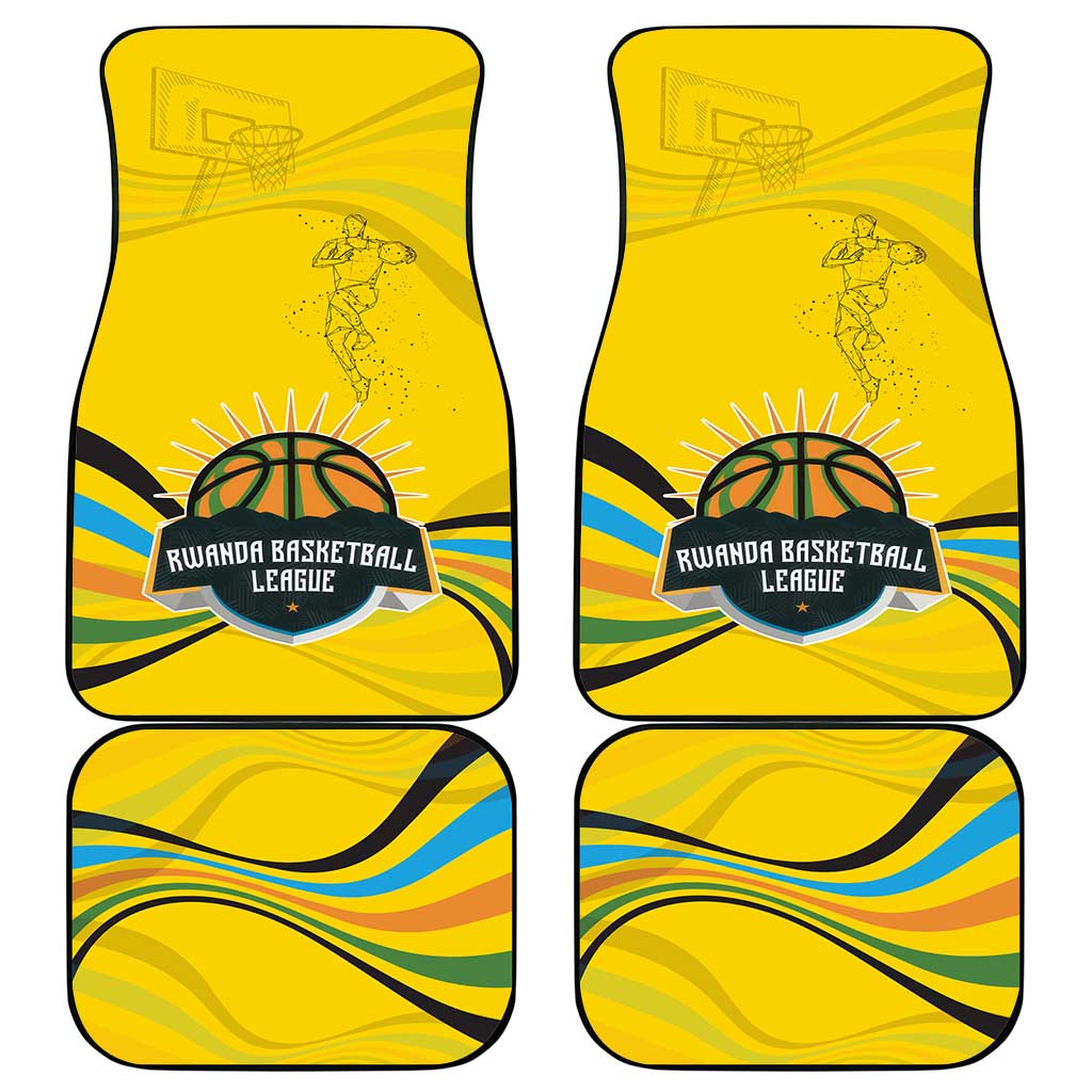 Rwanda Car Mats with Basketball League Court Hoop Yellow Wave Spirit