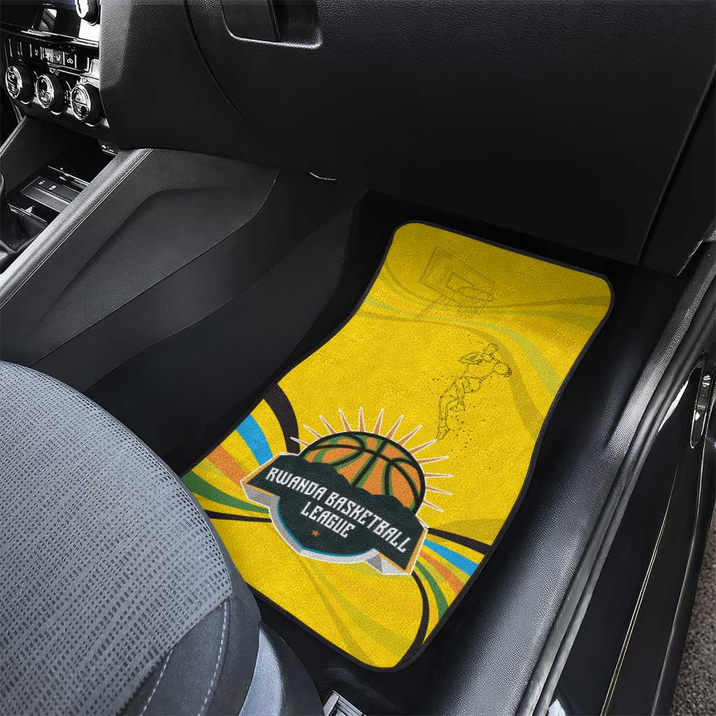 Rwanda Car Mats with Basketball League Court Hoop Yellow Wave Spirit