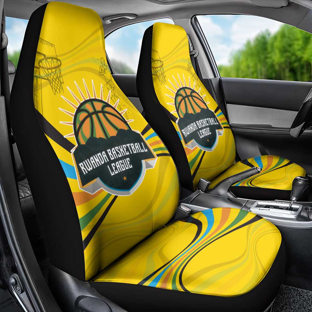 Rwanda Car Seat Cover with Basketball League Court Hoop Yellow Wave Spirit