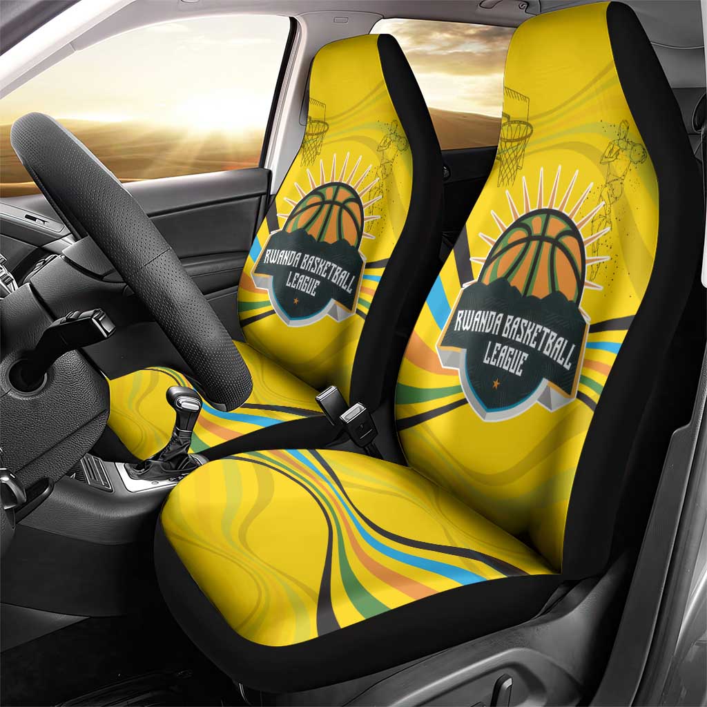 Rwanda Car Seat Cover with Basketball League Court Hoop Yellow Wave Spirit