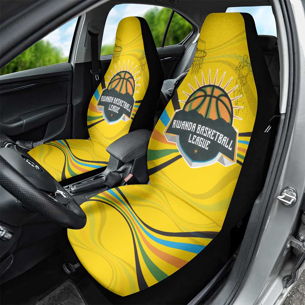 Rwanda Car Seat Cover with Basketball League Court Hoop Yellow Wave Spirit