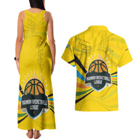 Rwanda Couples Matching Tank Maxi Dress and Hawaiian Shirt with Basketball League Court Hoop Yellow Wave Spirit