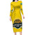 Rwanda Family Matching Long Sleeve Bodycon Dress and Hawaiian Shirt with Basketball League Court Hoop Yellow Wave Spirit