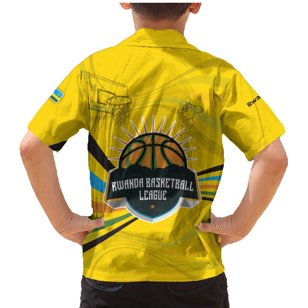 Rwanda Family Matching Mermaid Dress and Hawaiian Shirt with Basketball League Court Hoop Yellow Wave Spirit