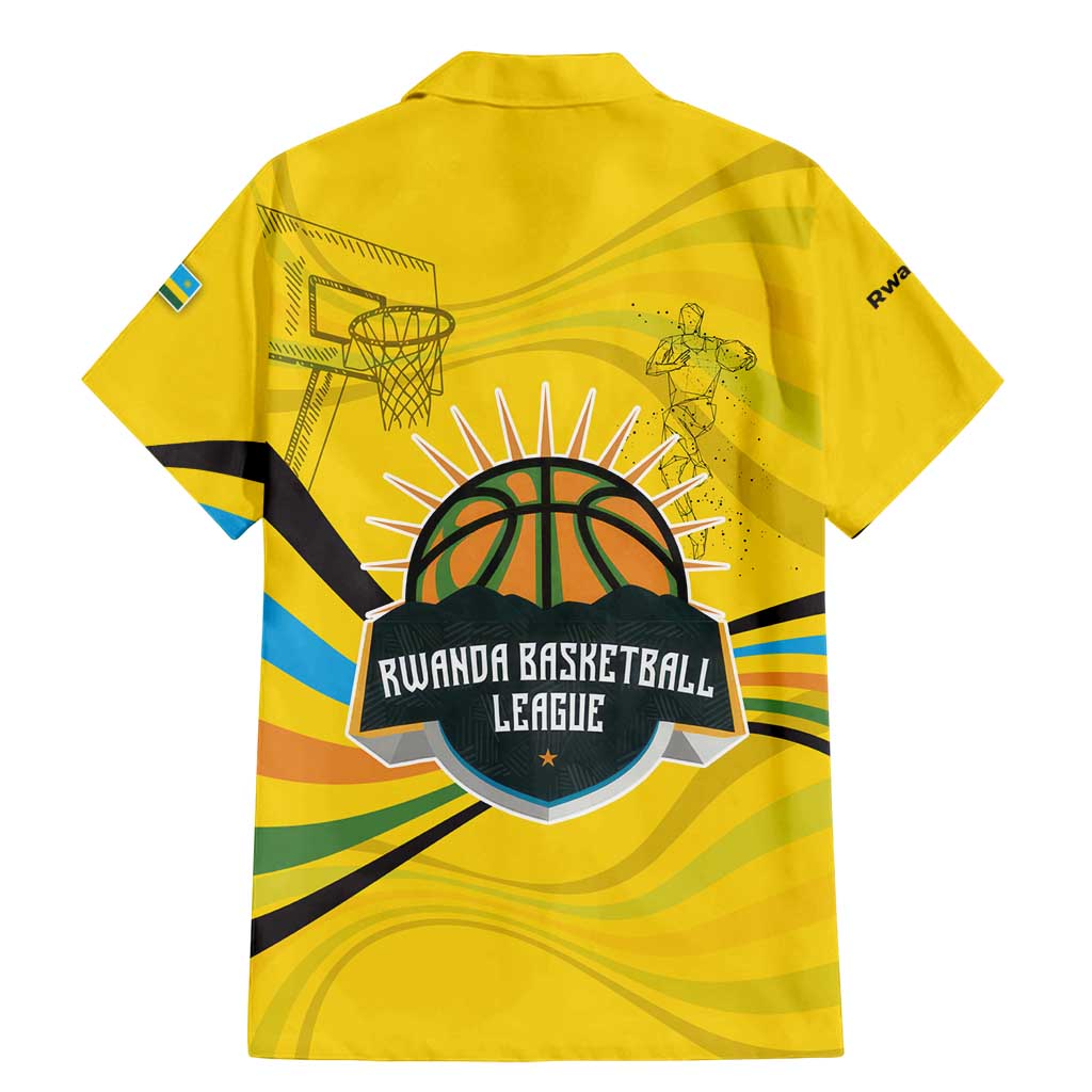 Rwanda Family Matching Mermaid Dress and Hawaiian Shirt with Basketball League Court Hoop Yellow Wave Spirit
