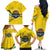 Rwanda Family Matching Off The Shoulder Long Sleeve Dress and Hawaiian Shirt with Basketball League Court Hoop Yellow Wave Spirit