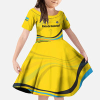 Rwanda Family Matching Off Shoulder Maxi Dress and Hawaiian Shirt with Basketball League Court Hoop Yellow Wave Spirit
