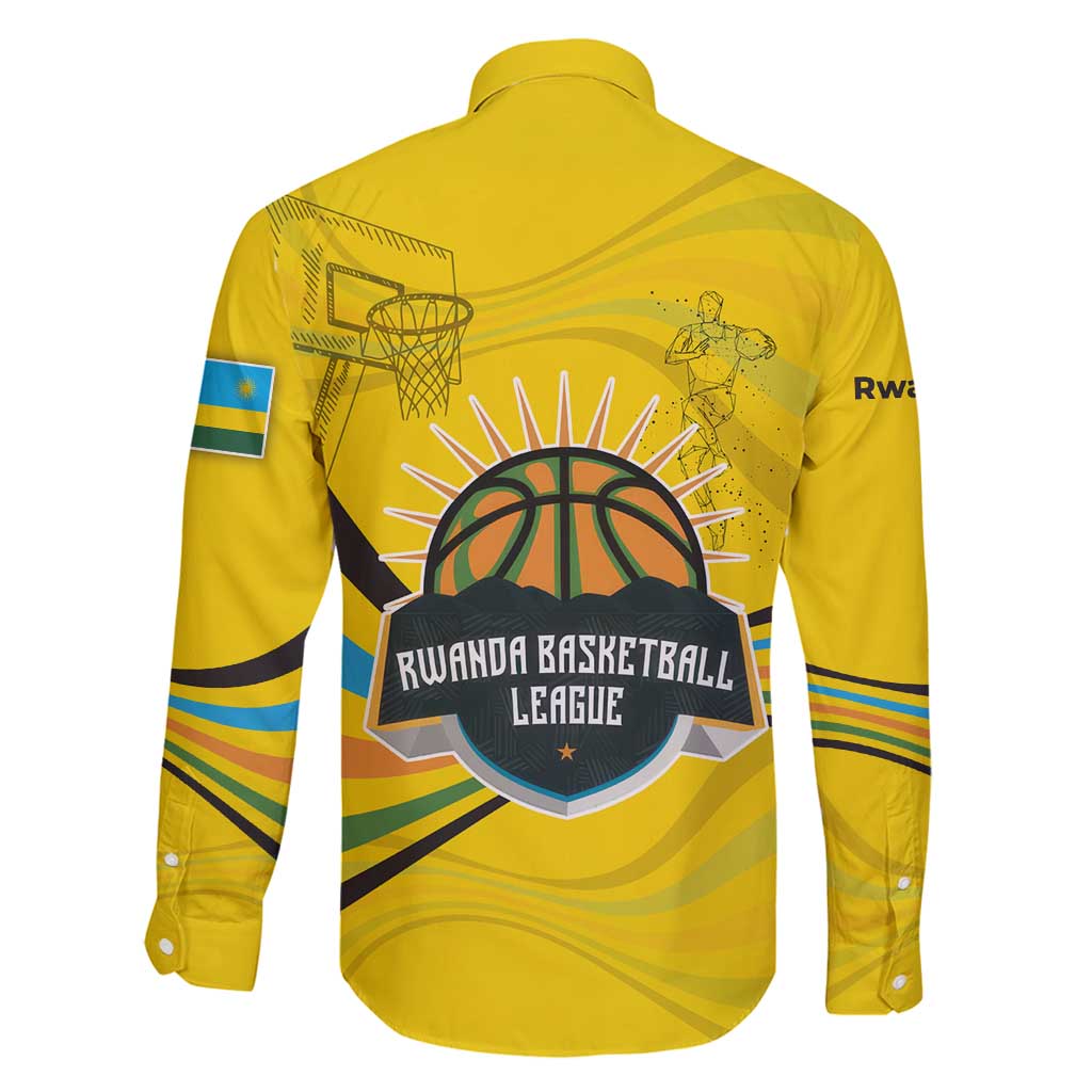 Rwanda Family Matching Off Shoulder Maxi Dress and Hawaiian Shirt with Basketball League Court Hoop Yellow Wave Spirit