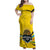 Rwanda Family Matching Off Shoulder Maxi Dress and Hawaiian Shirt with Basketball League Court Hoop Yellow Wave Spirit