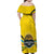 Rwanda Family Matching Off Shoulder Maxi Dress and Hawaiian Shirt with Basketball League Court Hoop Yellow Wave Spirit