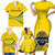 Rwanda Family Matching Short Sleeve Bodycon Dress and Hawaiian Shirt with Basketball League Court Hoop Yellow Wave Spirit