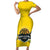 Rwanda Family Matching Short Sleeve Bodycon Dress and Hawaiian Shirt with Basketball League Court Hoop Yellow Wave Spirit