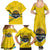 Rwanda Family Matching Summer Maxi Dress and Hawaiian Shirt with Basketball League Court Hoop Yellow Wave Spirit
