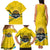 Rwanda Family Matching Tank Maxi Dress and Hawaiian Shirt with Basketball League Court Hoop Yellow Wave Spirit