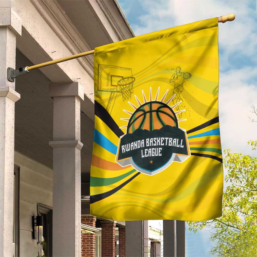 Rwanda Garden Flag with Basketball League Court Hoop Yellow Wave Spirit