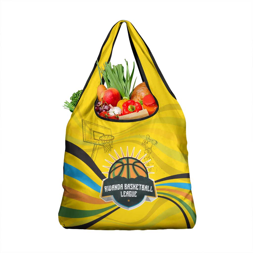 Rwanda Grocery Bag with Basketball League Court Hoop Yellow Wave Spirit