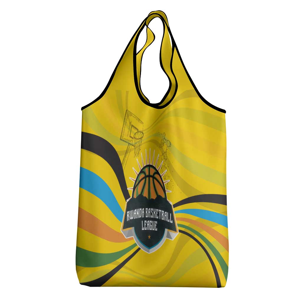 Rwanda Grocery Bag with Basketball League Court Hoop Yellow Wave Spirit