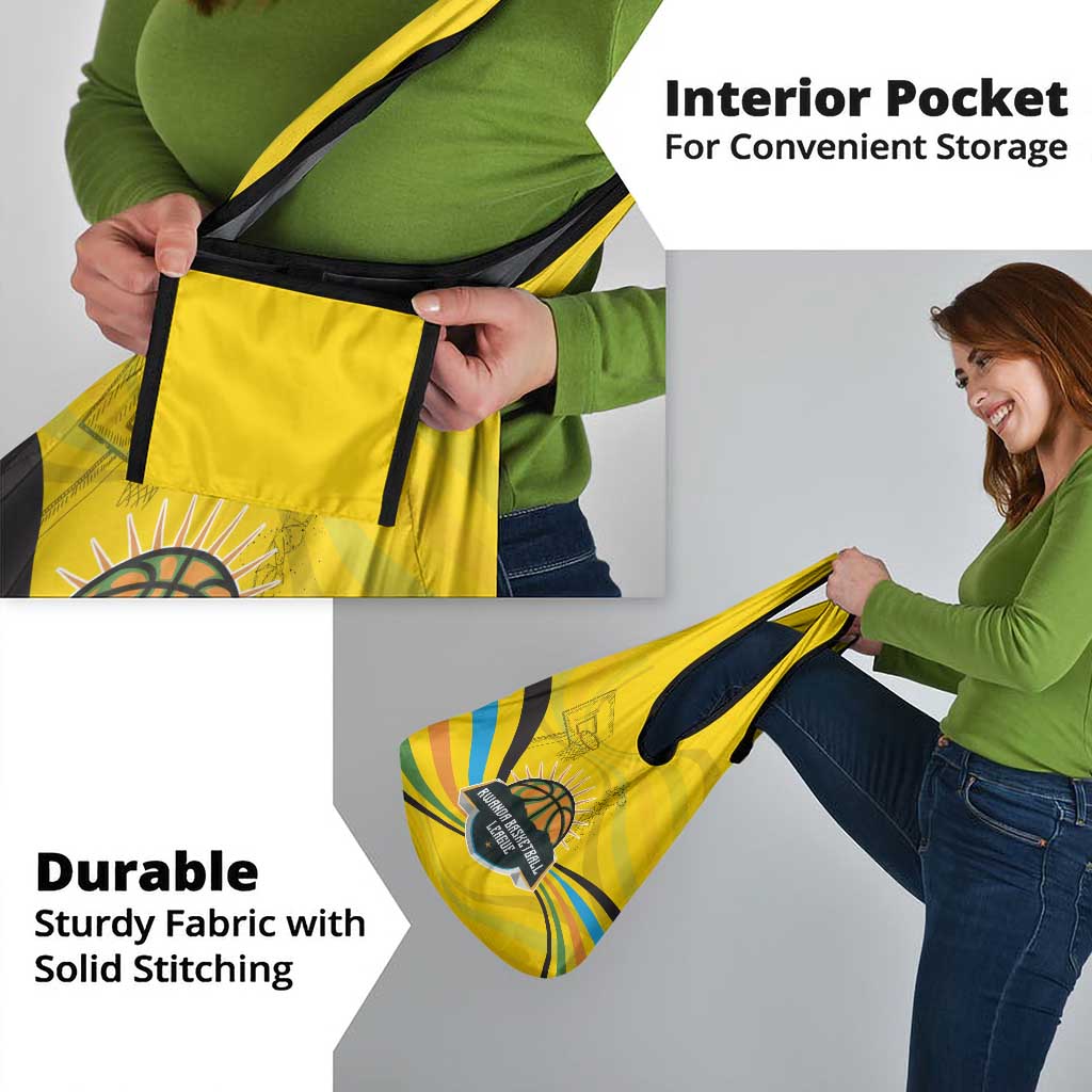 Rwanda Grocery Bag with Basketball League Court Hoop Yellow Wave Spirit