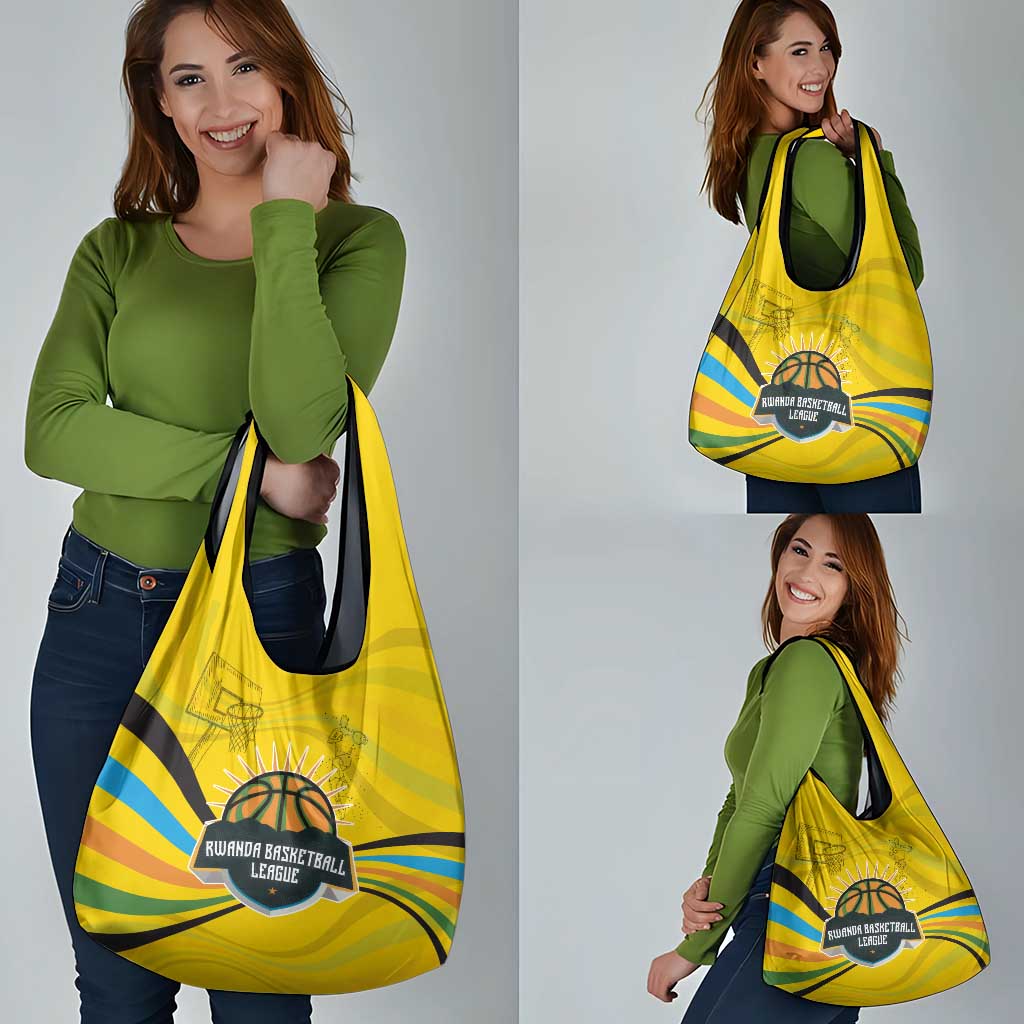 Rwanda Grocery Bag with Basketball League Court Hoop Yellow Wave Spirit