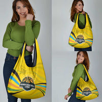 Rwanda Grocery Bag with Basketball League Court Hoop Yellow Wave Spirit