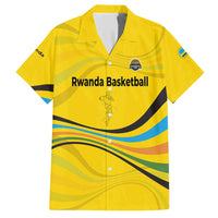 Rwanda Hawaiian Shirt with Basketball League Court Hoop Yellow Wave Spirit