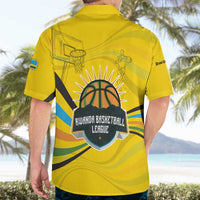 Rwanda Hawaiian Shirt with Basketball League Court Hoop Yellow Wave Spirit